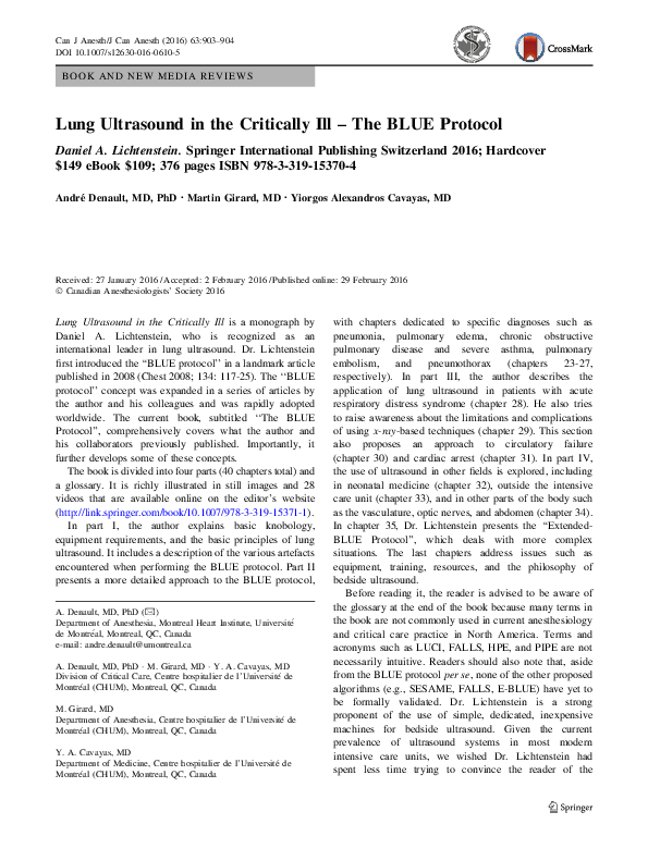 (PDF) Lung Ultrasound in the Critically Ill – The BLUE Protocol