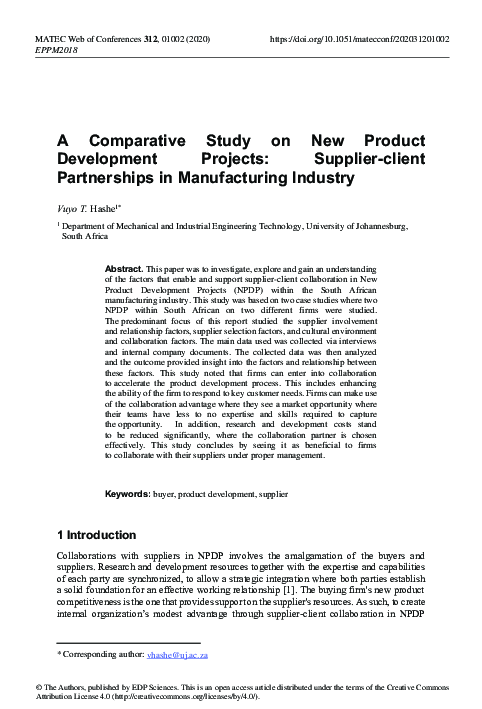 (PDF) A Comparative Study on New Product Development Projects: Supplier ...