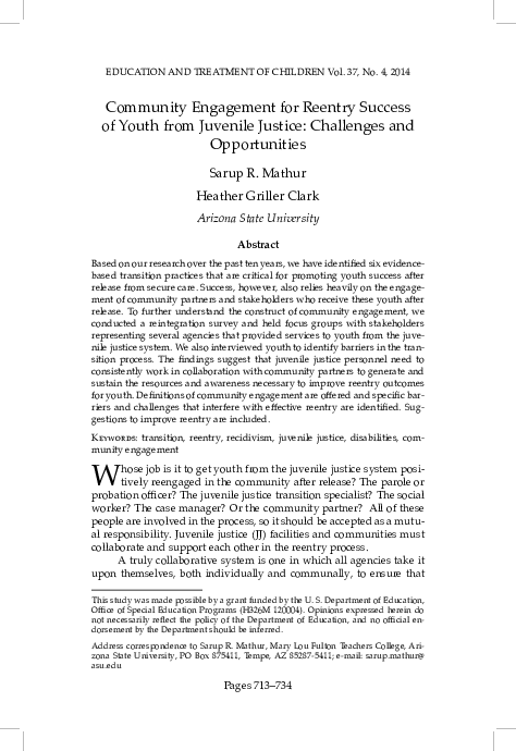 (PDF) Community Engagement for Reentry Success of Youth from Juvenile ...