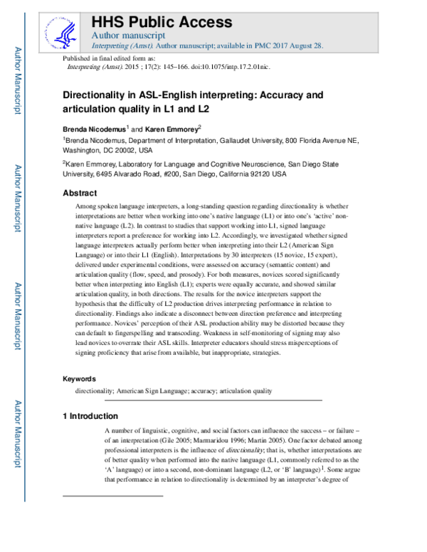 (PDF) Directionality in ASL-English interpreting