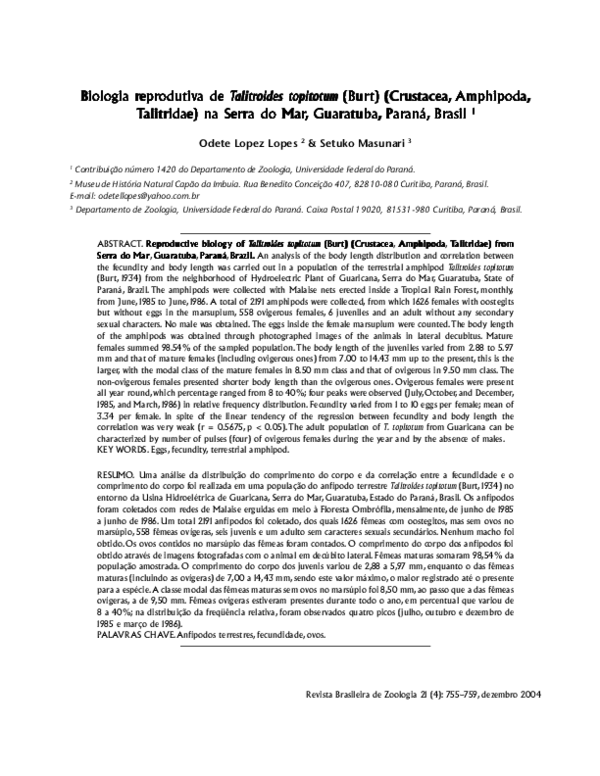 (PDF) Biologia reprodutiva de Talitroides topitotum (Burt) (Crustacea ...