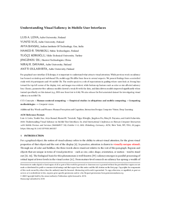 (PDF) Understanding Visual Saliency in Mobile User Interfaces