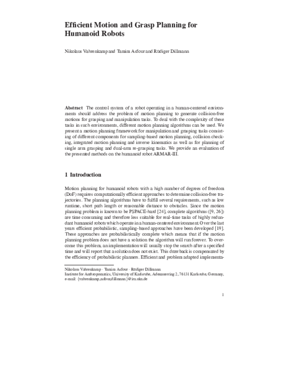 (PDF) Efficient Motion and Grasp Planning for Humanoid Robots