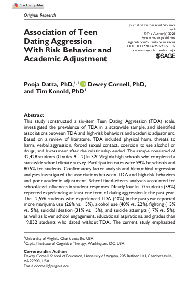 (PDF) Association of Teen Dating Aggression With Risk Behavior and ...