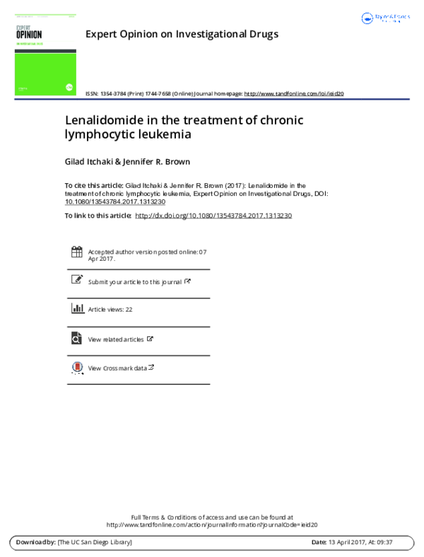 (PDF) Lenalidomide in the treatment of chronic lymphocytic leukemia