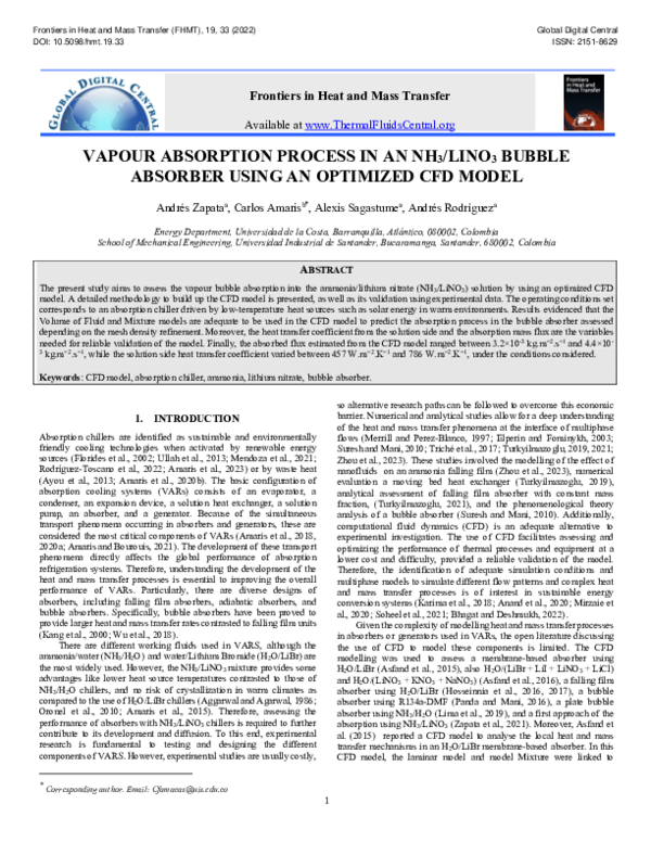 (PDF) VAPOUR ABSORPTION PROCESS IN AN NH3/LINO3 BUBBLE ABSORBER USING ...