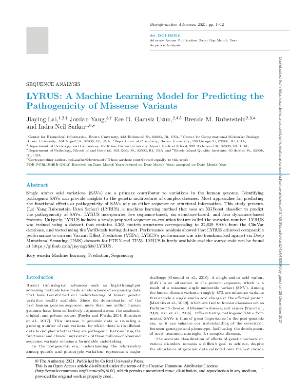 (PDF) LYRUS: A Machine Learning Model for Predicting the Pathogenicity ...