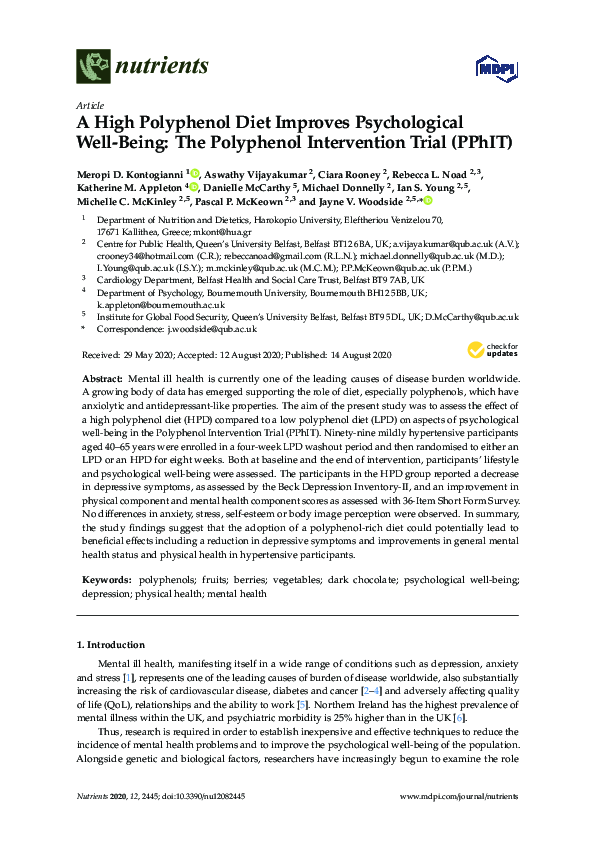 (PDF) A High Polyphenol Diet Improves Psychological Well-Being: The ...