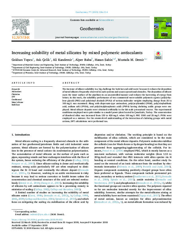 (PDF) Increasing solubility of metal silicates by mixed polymeric ...