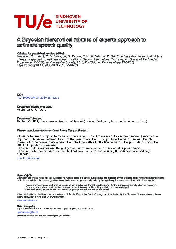 (PDF) A bayesian hierarchical mixture of experts approach to estimate ...