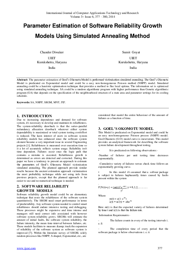 (PDF) Parameter Estimation of Software Reliability Growth Models Using ...