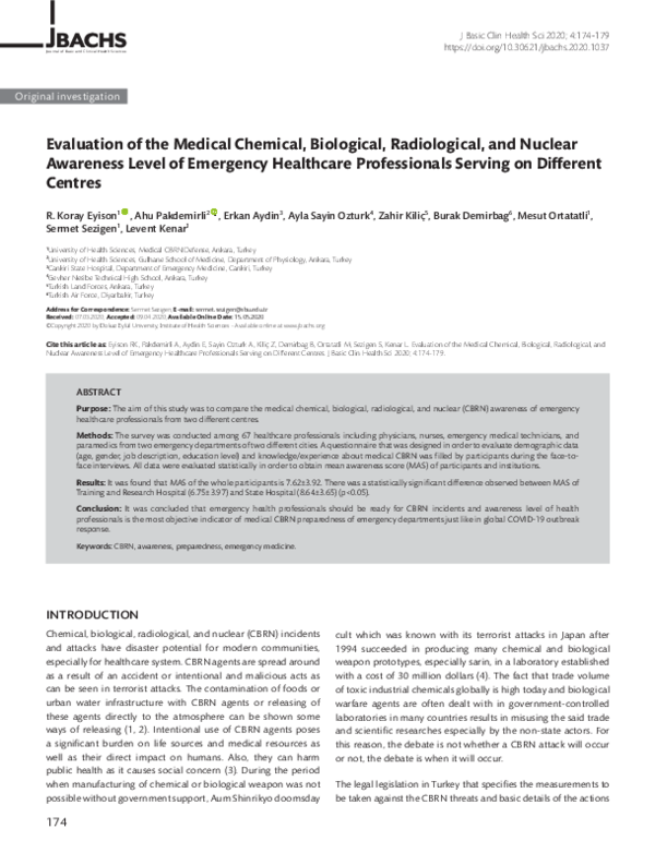 (PDF) Evaluation of the Medical Chemical, Biological, Radiological, and ...