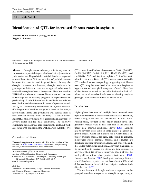 (PDF) Identification of QTL for increased fibrous roots in soybean