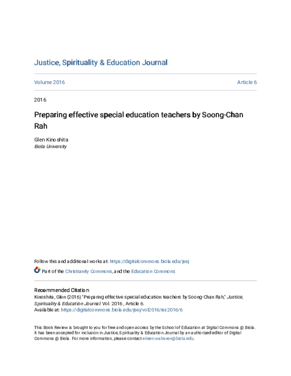 (PDF) Preparing effective special education teachers by Soong-Chan Rah ...