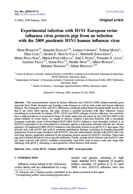 (PDF) Experimental infection with H1N1 European swine influenza virus ...