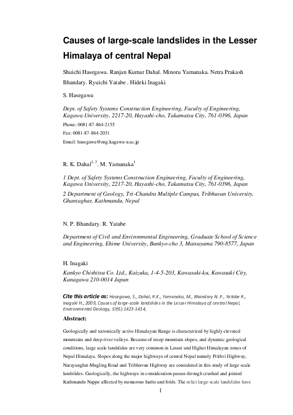 (PDF) Causes of large-scale landslides in the Lesser Himalaya of ...