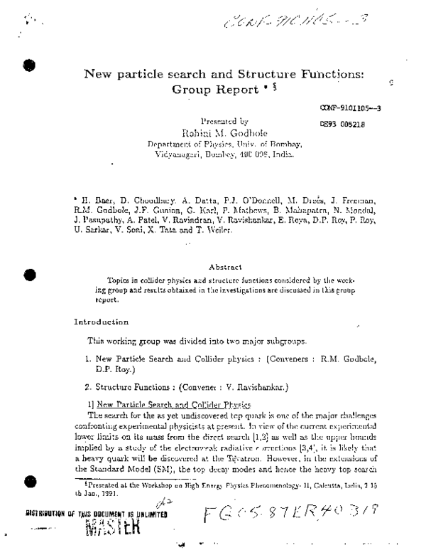 (PDF) New particle search and structure functions: Group report
