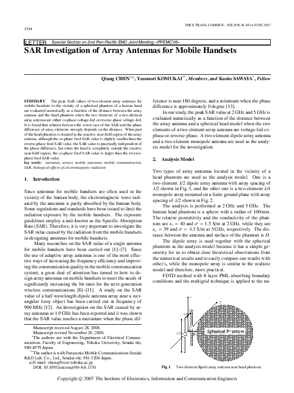 (PDF) SAR Investigation of Array Antennas for Mobile Handsets