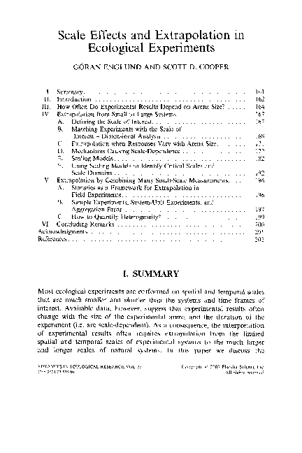 (PDF) Scale effects and extrapolation in ecological experiments | Scott ...