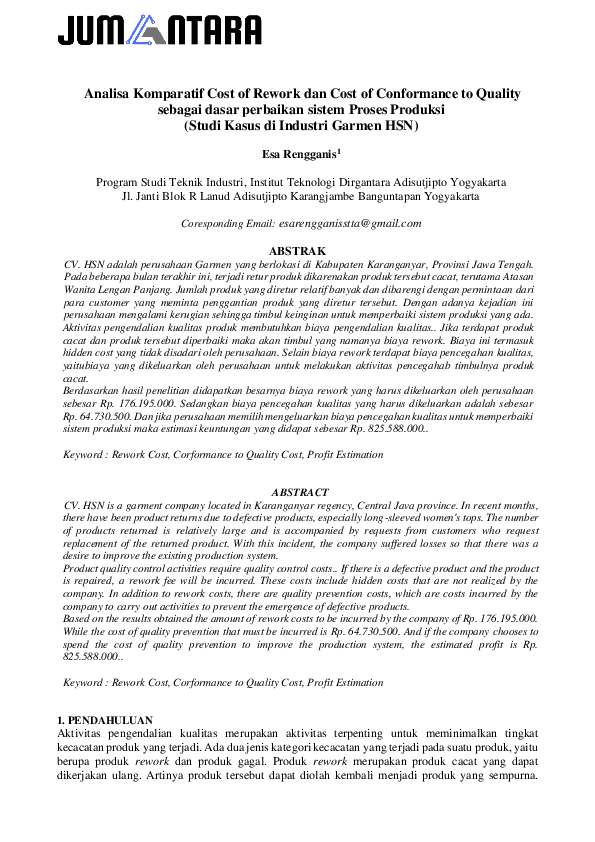 (PDF) Analisa Komparatif Cost of Rework dan Cost of Conformance to ...