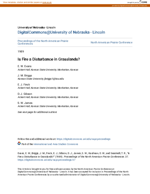 (PDF) Is Fire a Disturbance in Grasslands?