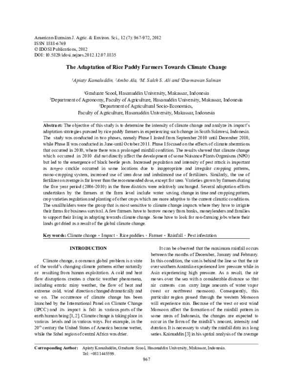 (PDF) The adaptation of rice paddy farmers towards climate change