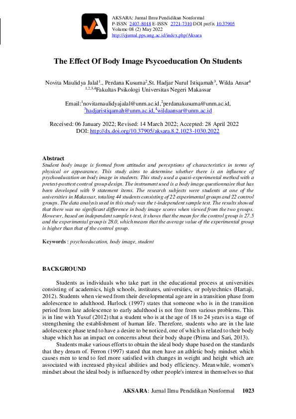 (PDF) The Effect Of Body Image Psycoeducation On Students
