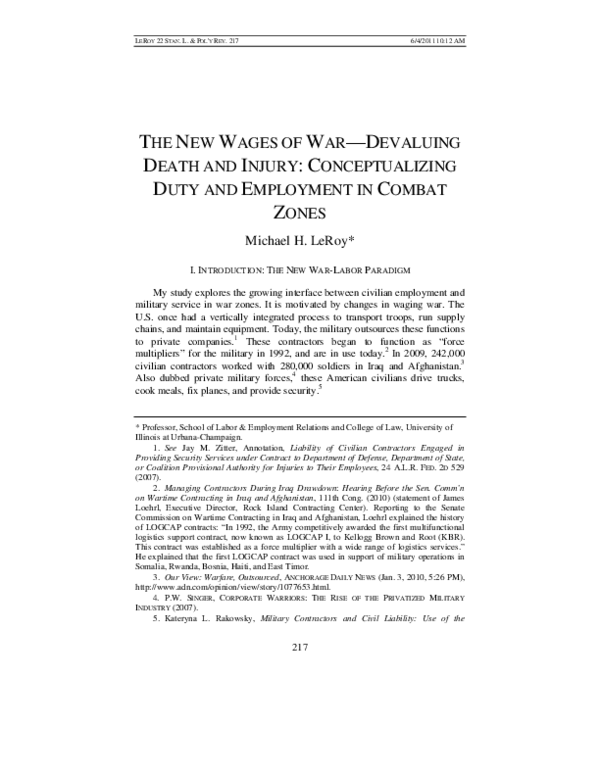 (PDF) The New Wages of War - Devaluing Death and Injury ...