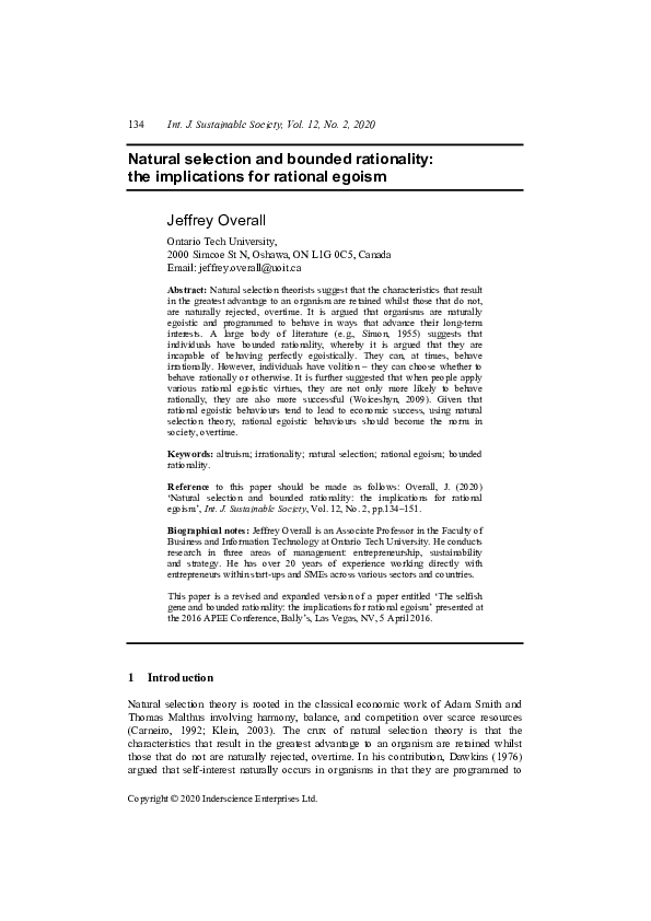 (PDF) Natural selection and bounded rationality: the implications for ...