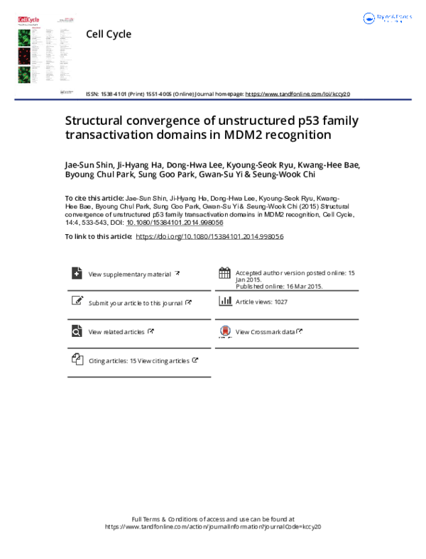 (PDF) Structural convergence of unstructured p53 family transactivation ...