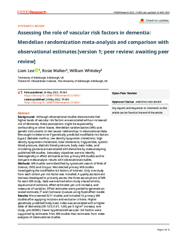 (PDF) Assessing the role of vascular risk factors in dementia ...