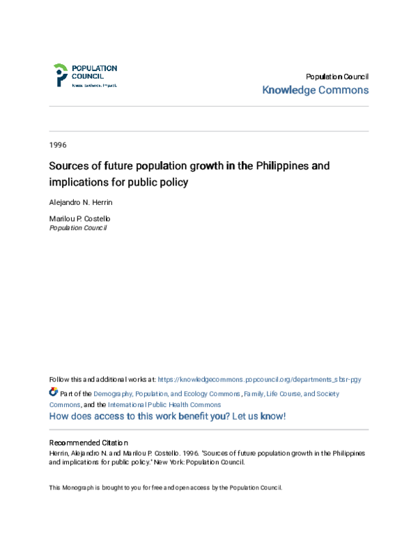 (PDF) Sources of future population growth in the Philippines and ...