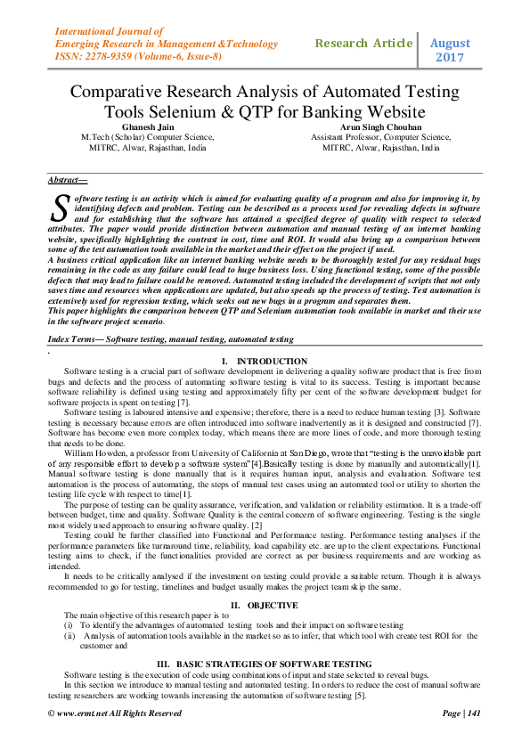 (PDF) Comparative Research Analysis of Automated Testing Tools Selenium ...