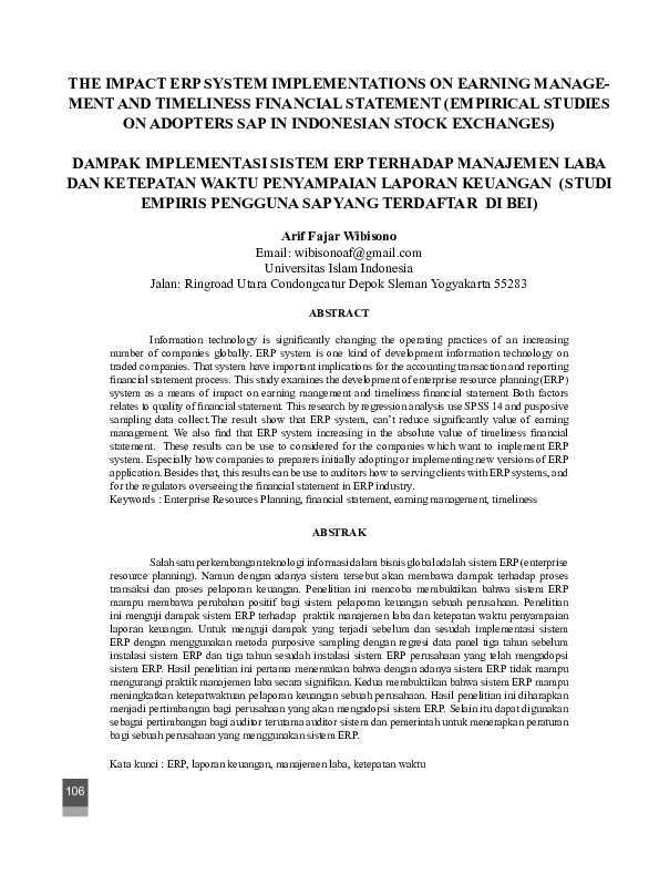 (PDF) The Impact Erp System Implementations on Earning Manage-Ment and ...