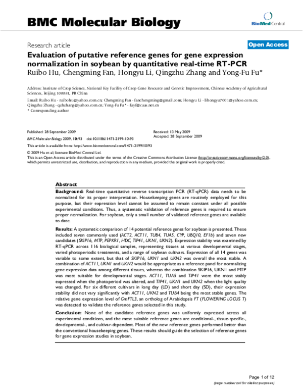(PDF) Evaluation of putative reference genes for gene expression ...