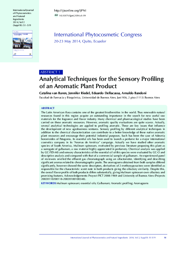 (PDF) Analytical Techniques for the Sensory Profiling of an Aromatic ...