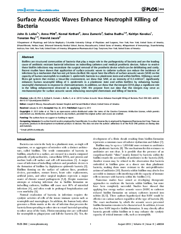 (PDF) Surface Acoustic Waves Enhance Neutrophil Killing of Bacteria