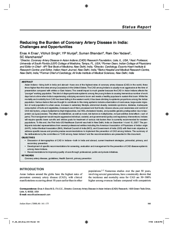 (PDF) Reducing the burden of coronary artery disease in India ...