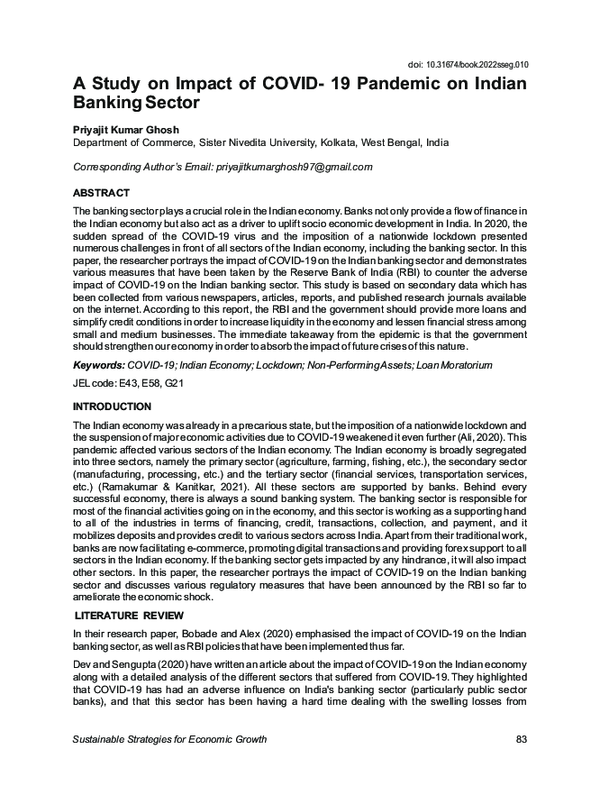 (PDF) A Study on Impact of Covid- 19 Pandemic on Indian Banking Sector