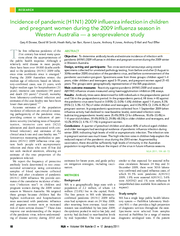 (PDF) Incidence of pandemic (H1N1) 2009 influenza infection in children ...