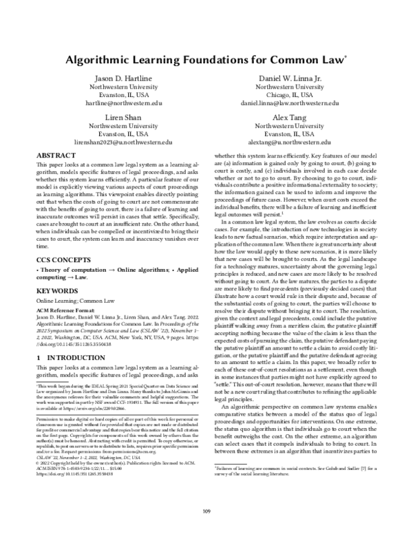 (PDF) Algorithmic Learning Foundations for Common Law