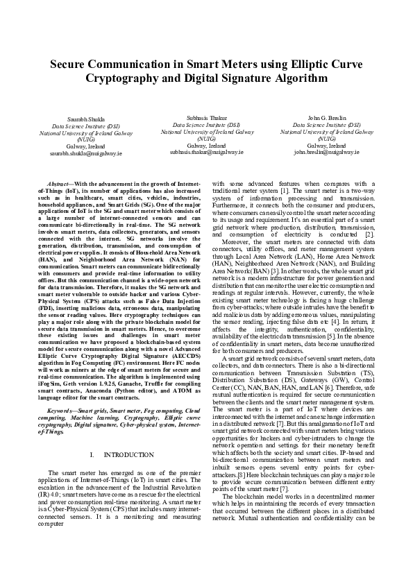 (PDF) Secure Communication in Smart Meters using Elliptic Curve ...