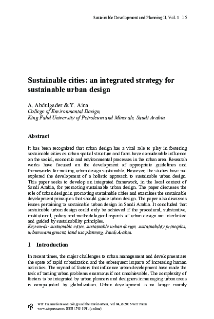 (PDF) Sustainable Cities: An Integrated Strategy ForSustainable Urban ...