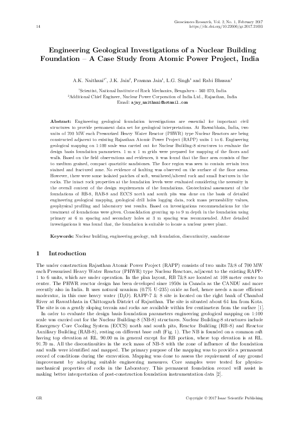 (PDF) Engineering Geological Investigations of a Nuclear Building ...