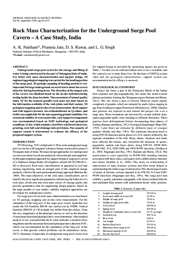 (PDF) Rock Mass Characterization for the Underground Surge Pool Cavern ...