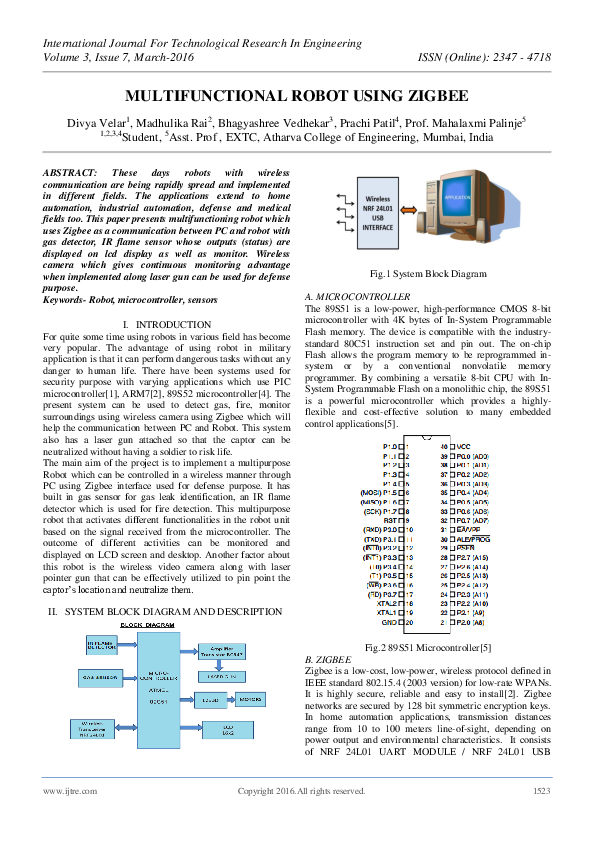 (PDF) Multifunctional Robot Using Zigbee