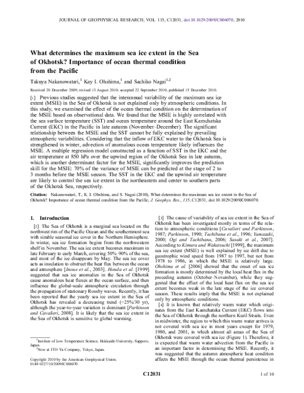 (PDF) What determines the maximum sea ice extent in the Sea of Okhotsk ...