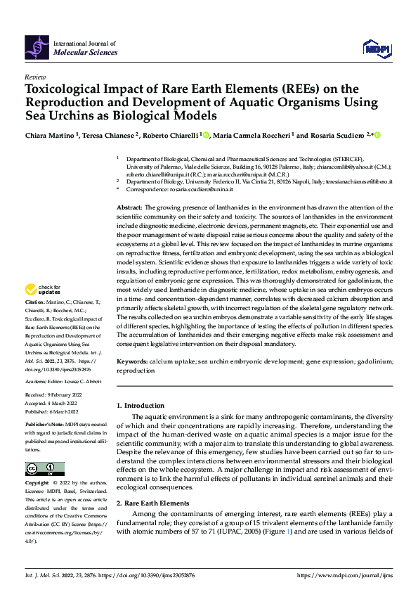 (PDF) Toxicological Impact of Rare Earth Elements (REEs) on the ...