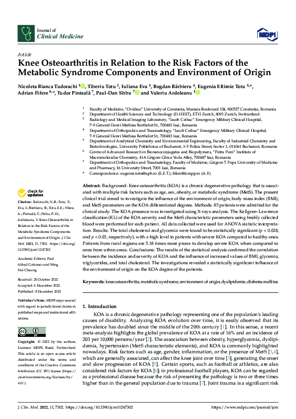 (PDF) Knee Osteoarthritis in Relation to the Risk Factors of the ...