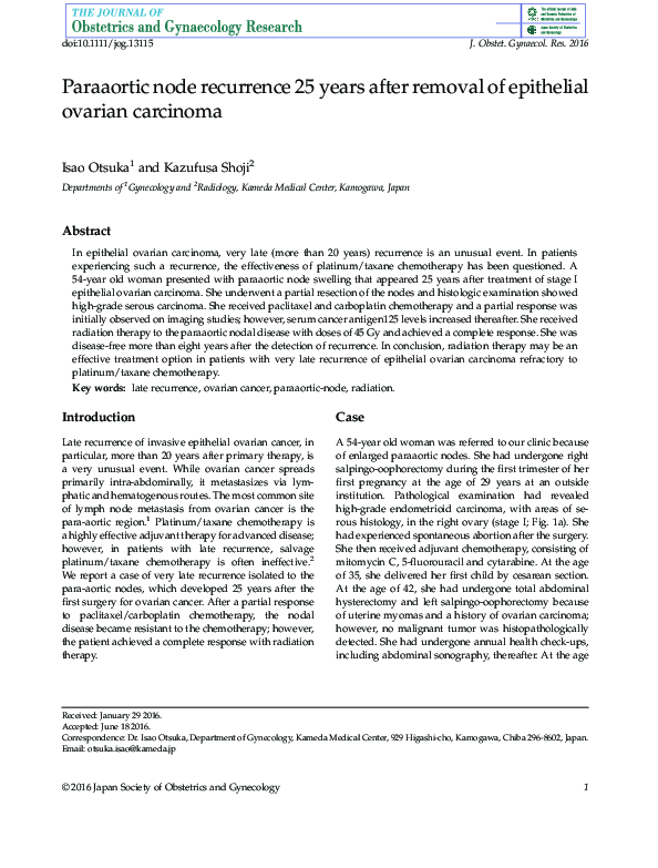 (PDF) Paraaortic node recurrence 25 years after removal of epithelial ...